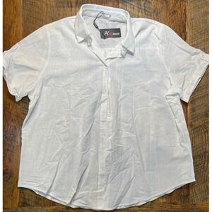 Hotouch Womens White Short Sleeve Button Down Shirt Casual Collared Cotton NWT